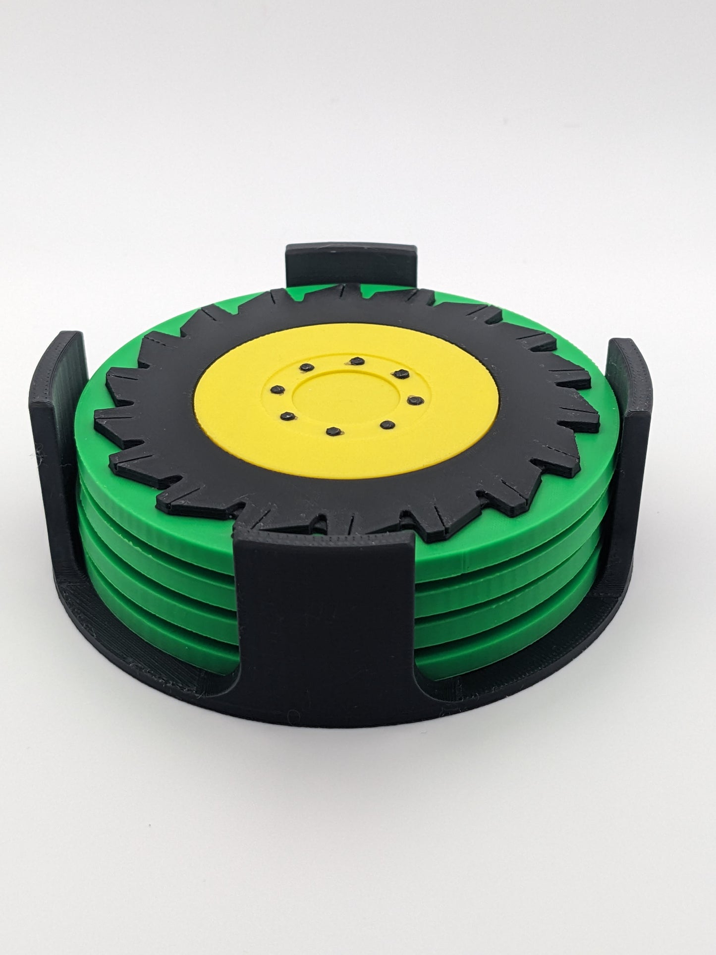 Tractor Tire Coaster Set – 3D Printed Coasters with Holder