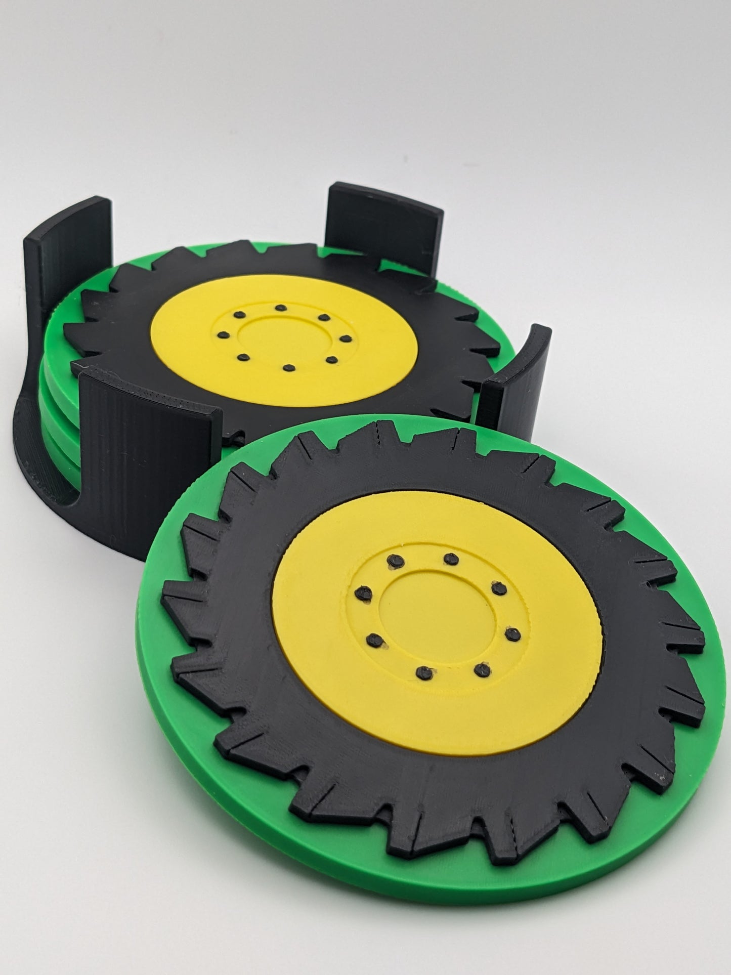 Tractor Tire Coaster Set – 3D Printed Coasters with Holder